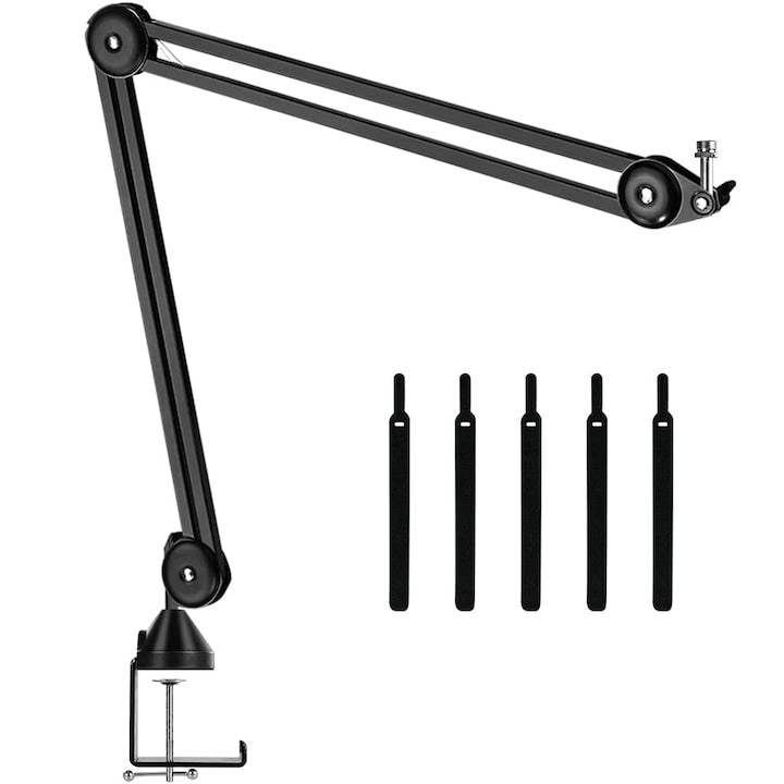 Microphone Stand WALALLA Heavy Duty Microphone Suspension Scissor Arm Stand with Internal Springs, Desk Clamp, 5 Cable Management Ties, Black