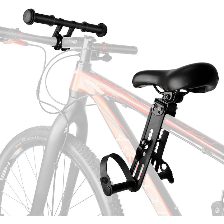 Scaun de bicicleta pentru copii  montat in fata si ghidon  cu pedala  pentru ciclism de munte  pentru parinti si copii  suport maxim 10 Kg  WALALLA  negru