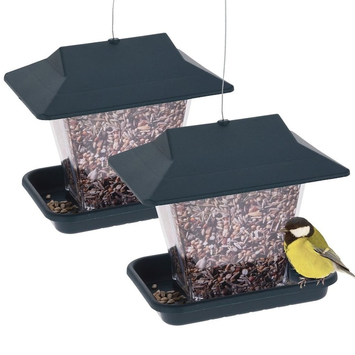 Set 2 Hranitor Exterior Pentru Pasari  ProGarden  19.5x14.5x17.5 cm  Plastic  Transparent/Verde