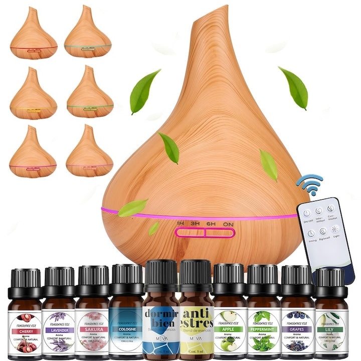 Aroma Diffuser Essential Oil Diffuser Essential Oil Diffuser 7 LED Colors 500ml Capacity Silent Ultrasonic Humidifier For Office Bedroom Car 10 Essential Oils