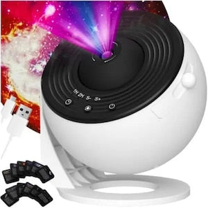 Proiector de stele LED VITERRA.4-25CJ-K0232-260806-2715Fy  12 diapozitive (incl. luna 3D)  rotire 360°  timer  reglare focus  silentios  USB-C  alb/negru  11 x 11 cm