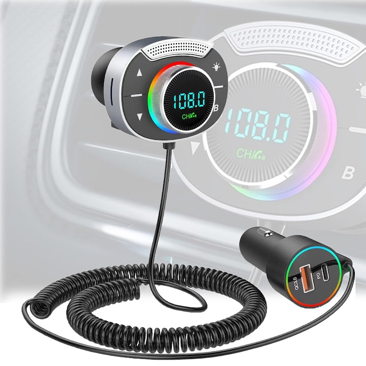 Modulator FM  SANSES  BT 5.3  PD 20W&QC 3.0 18W  Functie Incarcare Rapida  7 Moduri de Culoare  Apelare Maini Libere  Navigatie Lingvistica  Siri Google  12V-24V  Argintiu