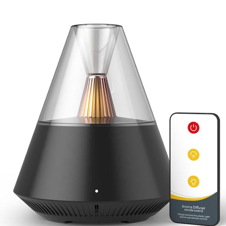 Difuzor de Uleiuri Esentiale 150 ml  Rqiurpn  Umidificator de Aer  Lumina Noapte  Telecomanda  2 Moduri Functionare  25 dB  Design Vulcan  pentru Casa  Yoga  Birou  Spa  Dormitor  Camera Copilului  Lmpreuna cu Doua Sticlute de Uleiuri Esentiale  Negru