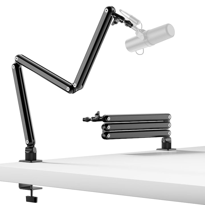Rotating Microphone Arm, Foldable Desk Microphone Stand for 1-3 kg Capacity, with Mounting Clamp, Boom Arm for Microphone Stand with Cable Channel with 3/8 5/8 Inch Thread for Podcast, Gaming