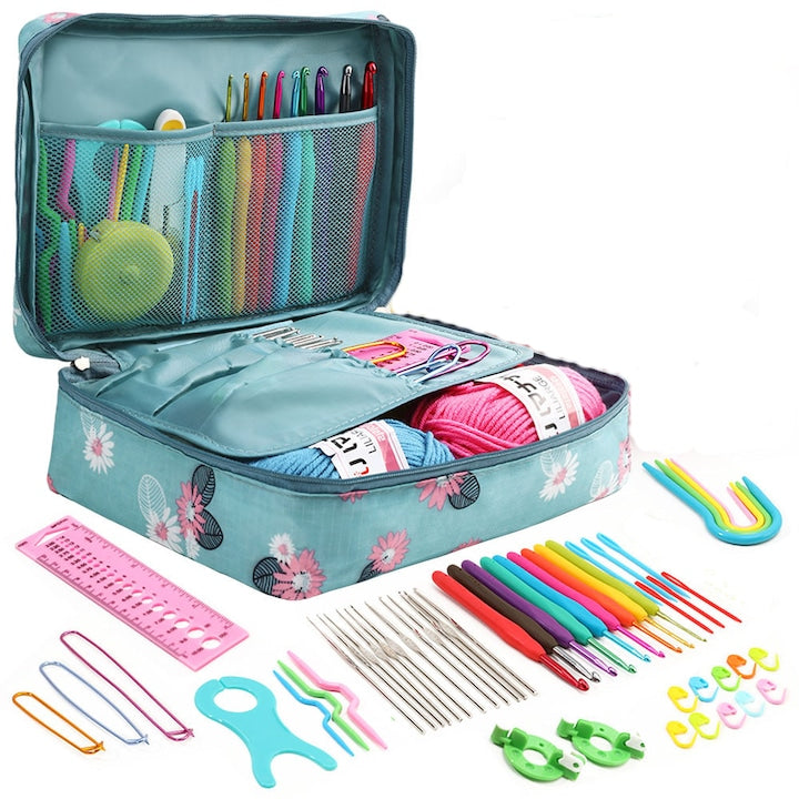 Set de crosetat  58 piese  husa de depozitare  albastru deschis
