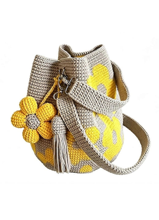 OEM - Geanta crosetata dama  model floral  galben  30x25cm 12 rate cu 0% dobândă
