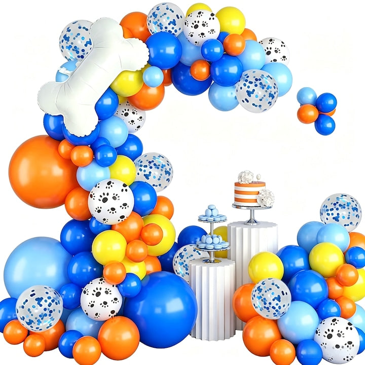 Set Baloane Petrecere Animalute / Pet Party 105 Piese Albastru Portocaliu - Balon Os Mare  Baloane Latex + Lant Arcada