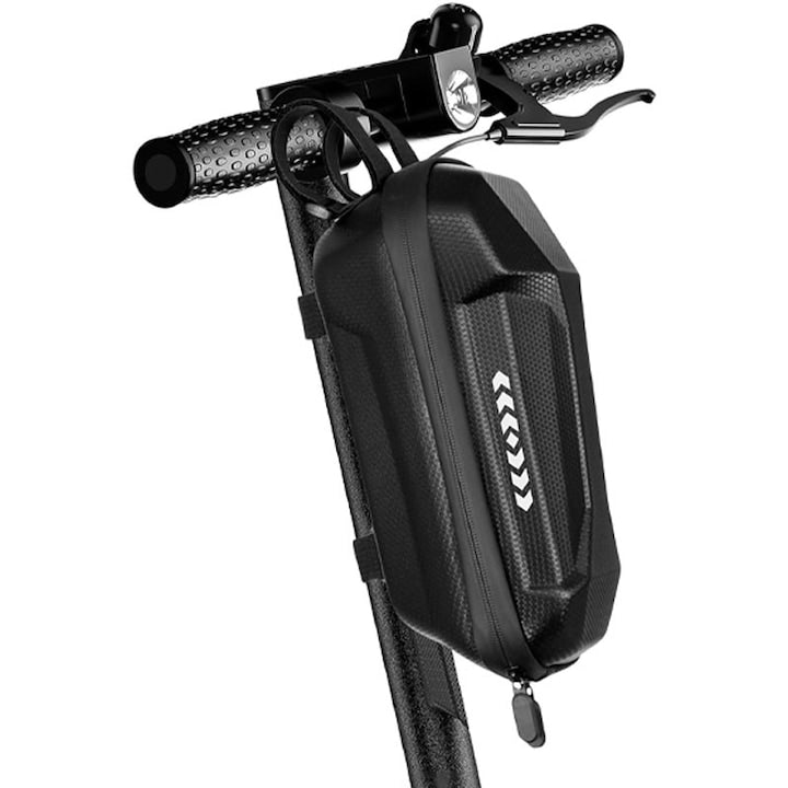 Rqiurpn Waterproof PU Electric Scooter Handlebar Bag with Shock-Resistant EVA Hard Shell, Watertight TPU Zipper, and Reflective Strip, Black, 3L 29x15x12 cm