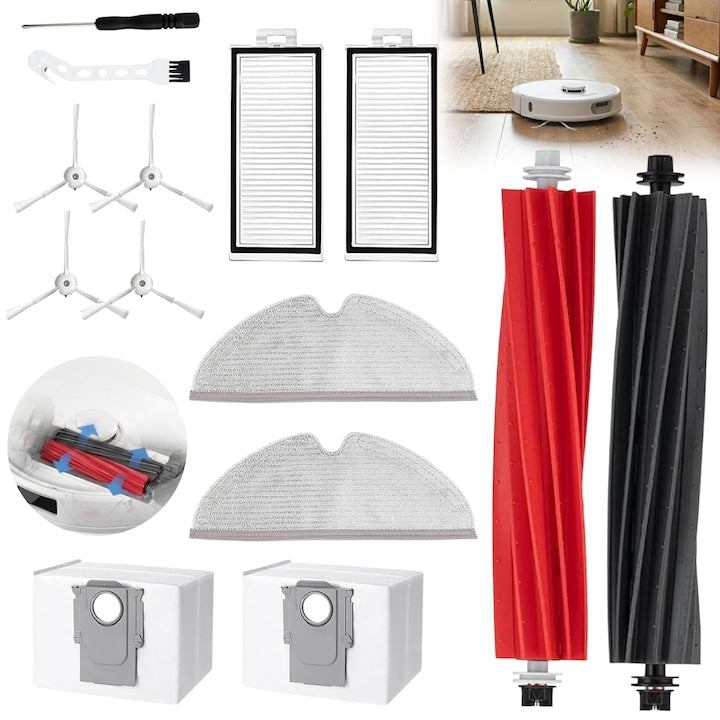 Robot Vacuum Cleaner Accessories Set for Models S5 S50 S51 S55 E20 E25 E35 with 1 Main Roller Brush, 3 White Side Brushes, 2 Filters, 2 Mop Pads - Multicolor