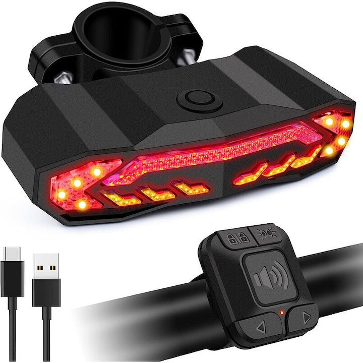 Stop Bicicleta Inteligent cu Senzor de Franare si Sistem de Semnalizare  Beedove  Lampa spate inteligenta  6 Moduri de Lumina  USB Reincarcabil  Alarma si Claxon incluse  IP65 Rezistent la Apa si Praf  impermeabila  Negru