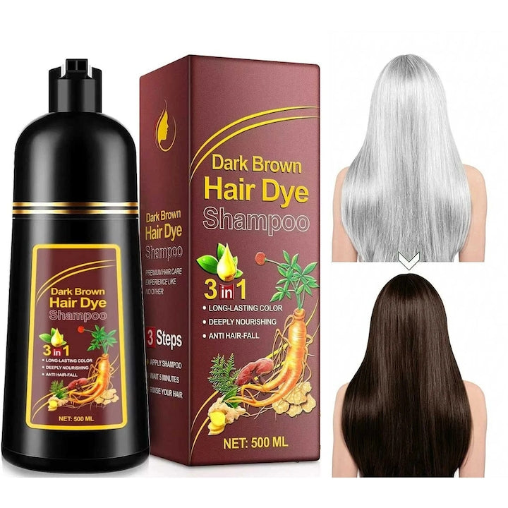 Sampon Colorant 3 in 1 Saten Inchis  500 ml - Acoperire Fire Albe  Hranire si Anti-Cadere