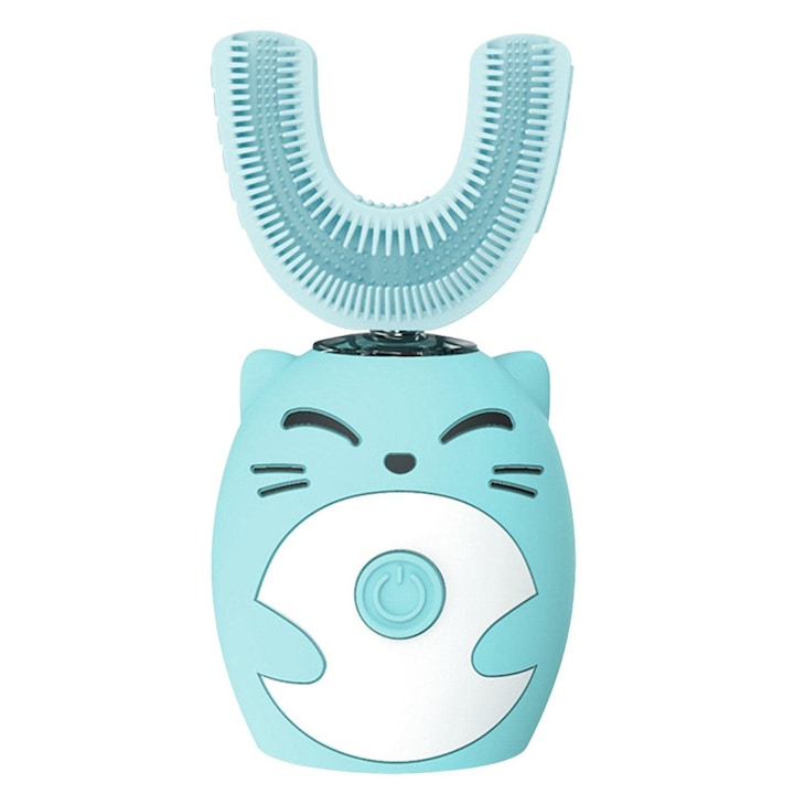 Electric Toothbrush for Children 5.2×11cm IPX7 Waterproof 8-15 years U-shaped Silicone 360° Brushing and Gum Cleaning USB Charging Blue