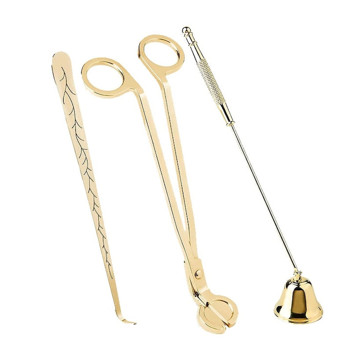 Set de Accesorii pentru Ingrijirea Lumanarilor Rqiurpn  3 Piese  Otel Inoxidabil  Auriu