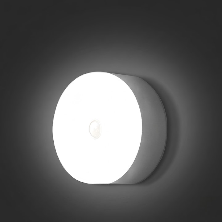 Lampa LED cu Senzor de Miscare Ø8 cm  Reincarcabila USB  Montare Magnetica  3 Moduri de Functionare  Lumina Alba