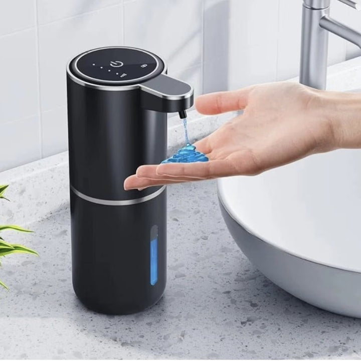 Dozator Automat Sapun Lichid sau Spuma 380ml  Senzor de Miscare  Fara Contact  USB Tip C  4 Niveluri Dozare  IPX5  Display LED  Impermeabil  Pentru Bucatarie  Baie  Hotel sau Birou  Igiena Moderna  Montaj pe Perete sau Blat  Negru Elegant