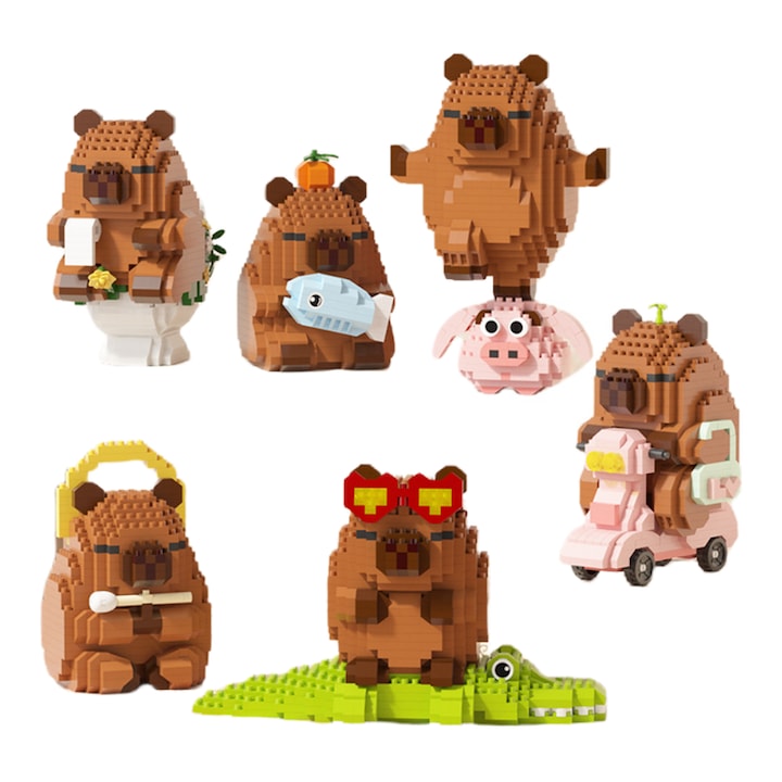 Set de blocuri de constructie cu tematica Kapibala  Fantasy  Setul de 6  include 6 vitrine transparente  3323 piese  constructie 3D  Articole de decor pentru casa  educativ  cadou perfect pentru copii si adulti  ABS  pentru copii de peste 6 ani  maro