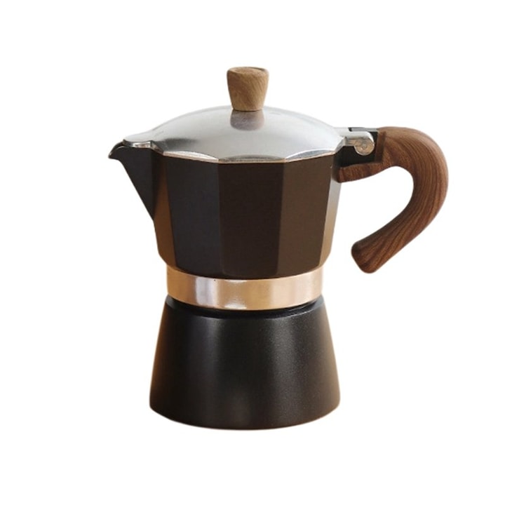 ZOUN Moka Pot, Manual, Extraction, Stainless Steel, Safety Valve, 150 ml, Black