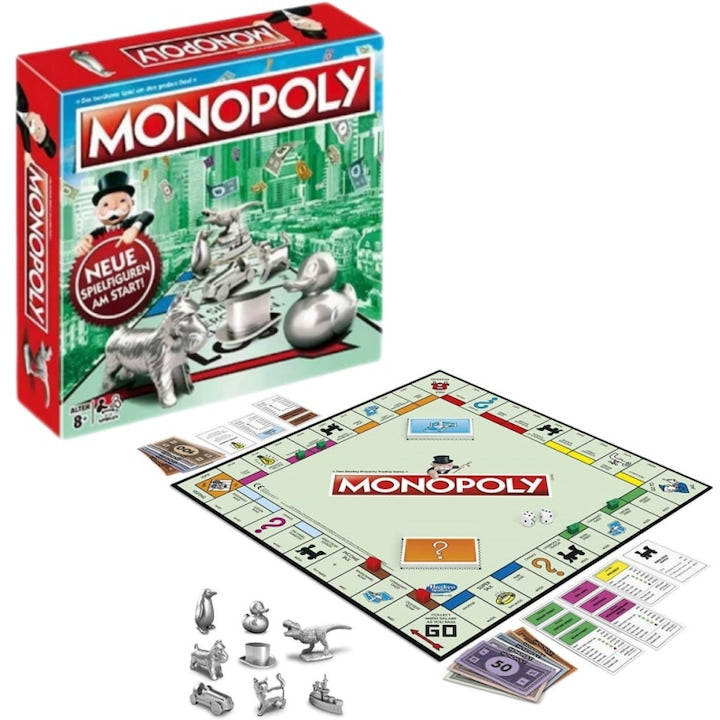 Joc de societate Monopoly - Clasic  Joc de strategie pentru copii 8+  2-6 jucatori  joc de familie pentru copii si adulti  set cu tabla  piese  carti  case si hoteluri