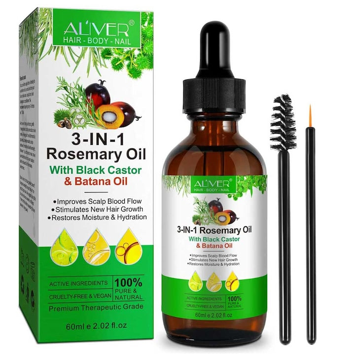 Ulei premium 3 in 1 cu Batana  Rozmarin si Ricin  100% Natural pentru cresterea parului  tratarea scalpului si pielii  Aliver 60 ml