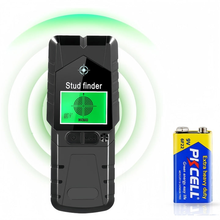 Wacorresi 6-in-1 Electrical Wire Detector, Multifunctional Detector, Includes 1 Battery, With Smart Sensor, Portable, LCD Display, Fast Detection, Alarm Prompt, Metal, Wood, Wire Detection, Automatic Calibration, 18.5x8x2.3cm, Black