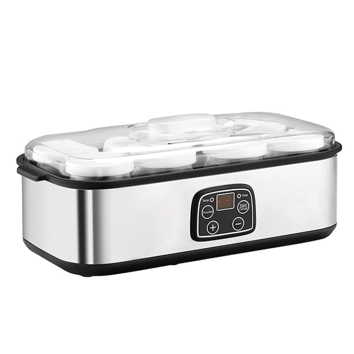 Yogurt Maker Rqiurpn 8 Glass Jars 180ml Timer 25W Easy to Use For Homemade Yogurt Creations Stainless Steel Silver/Black