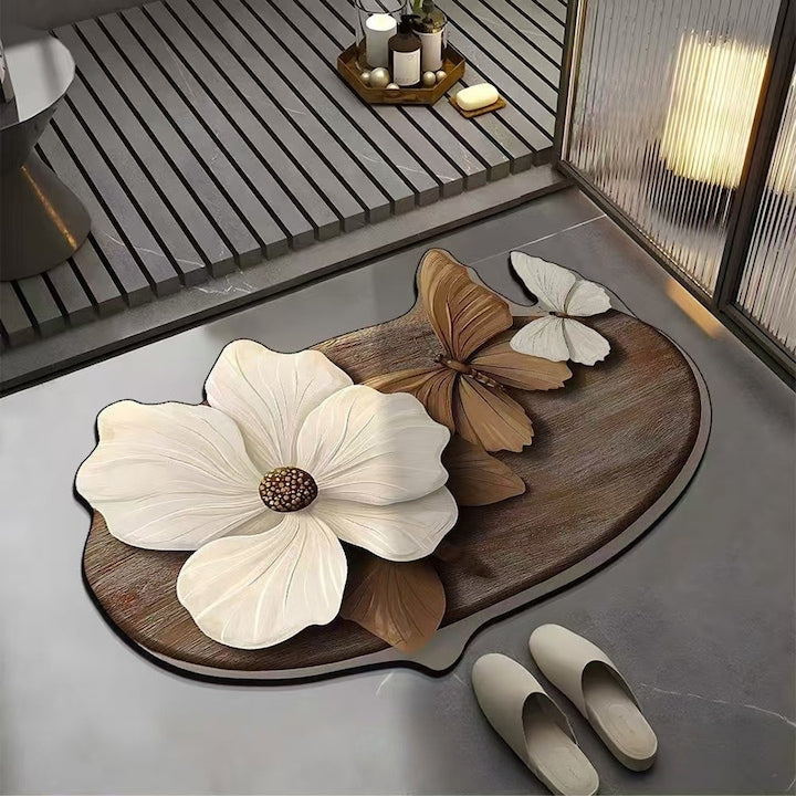 Covorase baie  Wacorresi  floral 3D  Ultra absorbant  Antiderapant si uscare rapida  Model marmura  Ecologic usor de curatat dreptunghi moale usor de curatat  50x80cm  crem/bej/maro