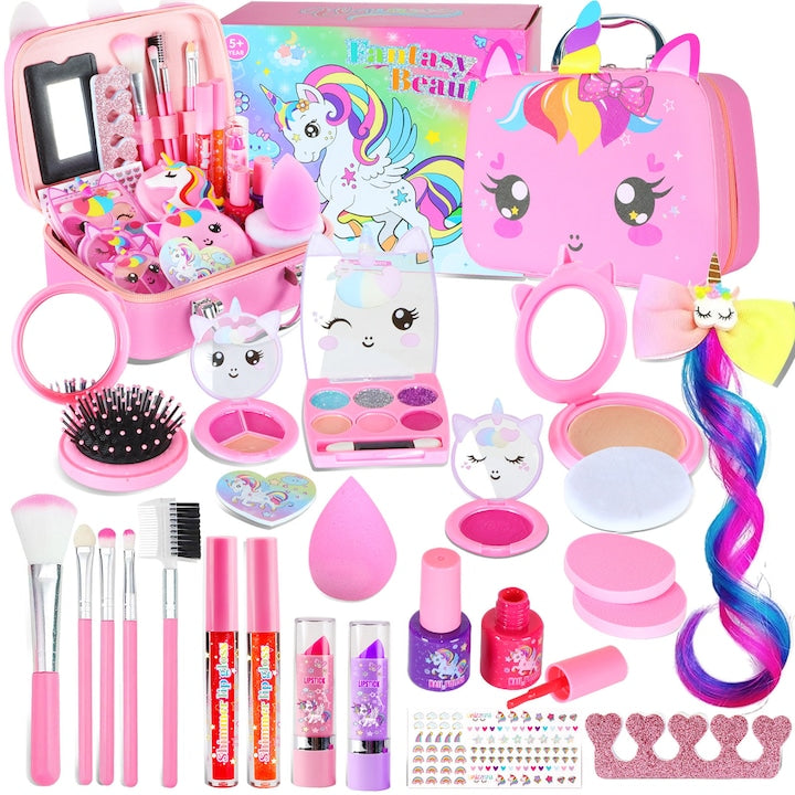 Set Machiaj Copii  model unicorn  24 Piese  Cosmetice lavabile  Sigur non-toxic  Jucarii de machiaj pentru fetite 3-12 ani  Cadou ideal de ziua de nastere si Craciun