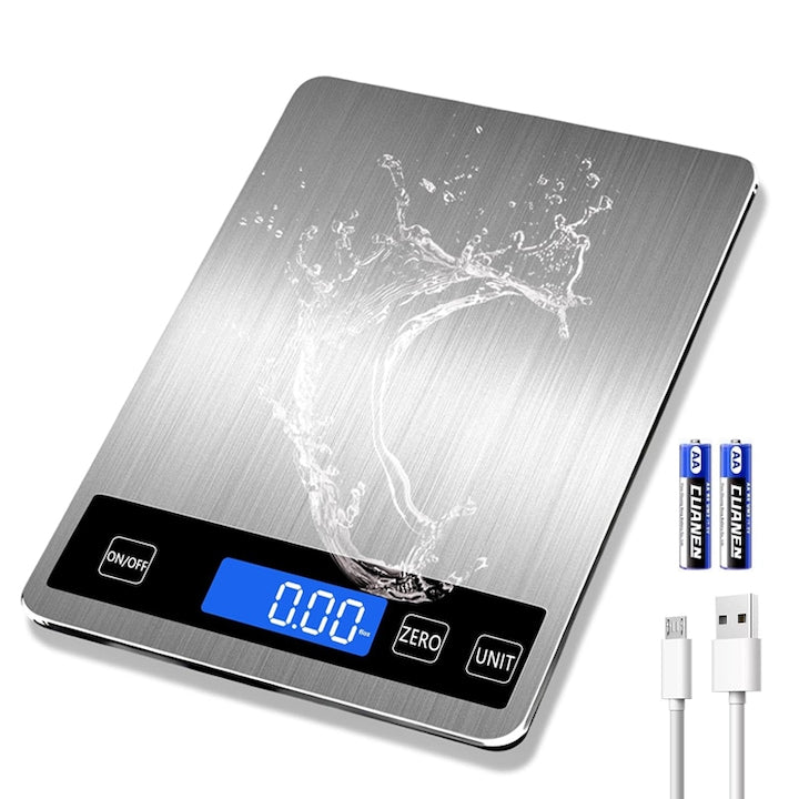 Cantar Electronic Bucatarie  Rqiurpn  Cantar Electronic Digital  Portabil  Inalta Precizie  1500 g  1 g/0.1 oz Precizies  Profesional  Functie TARA  Reincarcabil  Inox Securizata  Argintiu