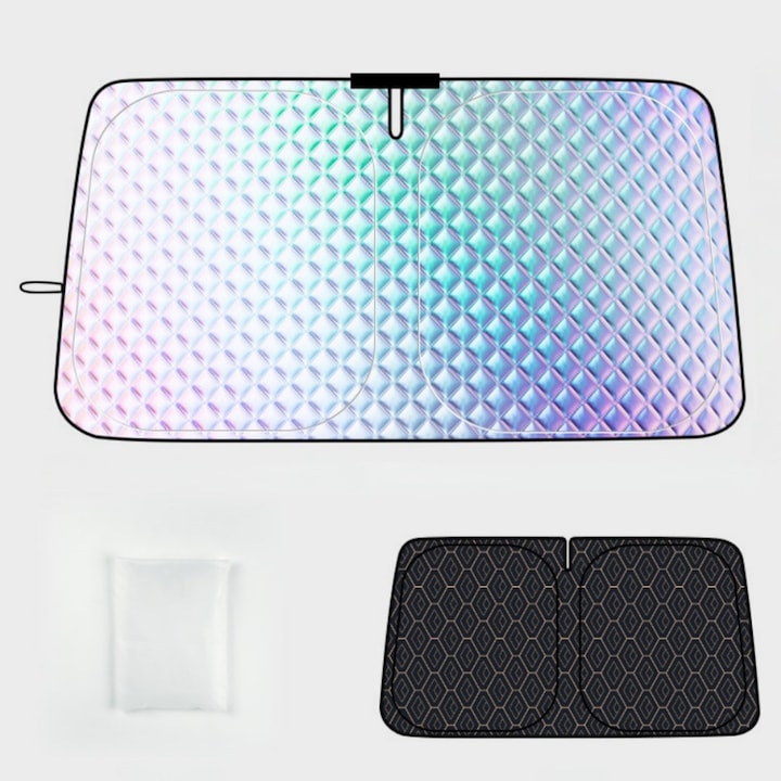 Car Windshield Sunshade, Fantasy, high UV protection, for Sun Protection, thermal insulating, foldable, 145 x 80 cm, universal, suitable for various windshield sizes, silver