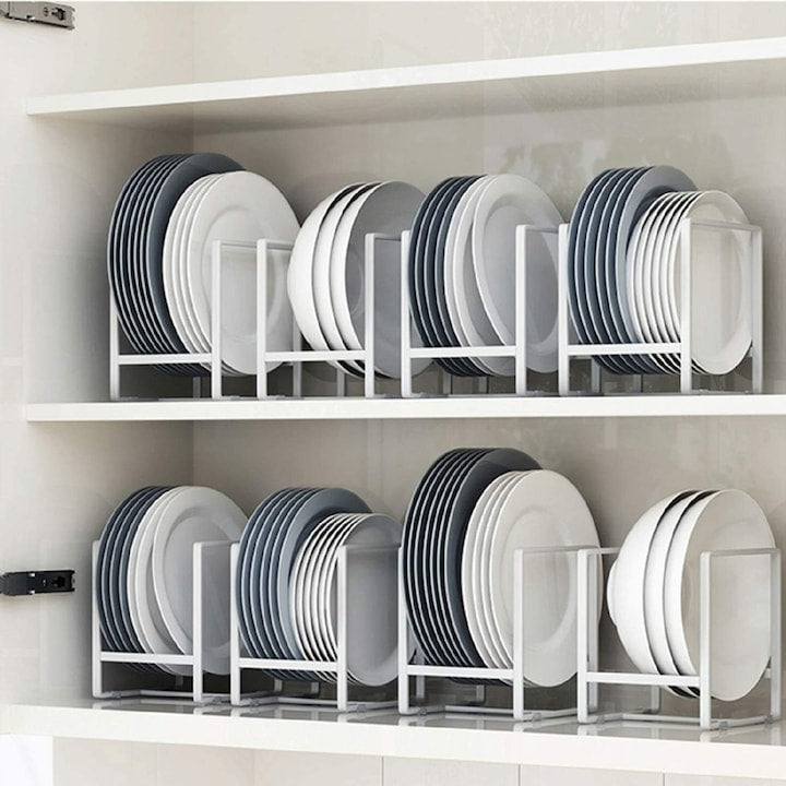 Organizator vertical farfurii metalic 2 piese alb 30x15x20cm set