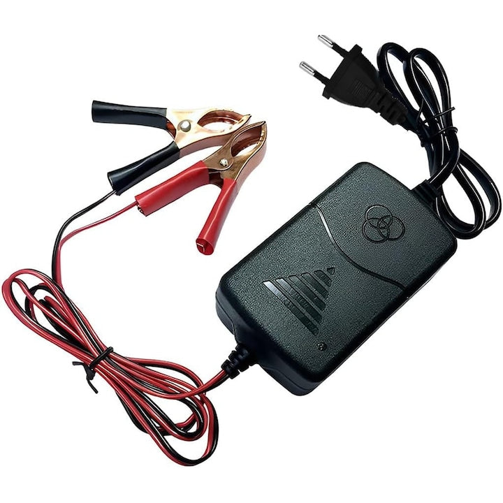 Incarcator acumulatori plumb  12V  1Ah  pentru biciclete  motociclete  trotinete  se opreste automat cand este complet incarcat  protectie la scurtcircuit  Negru