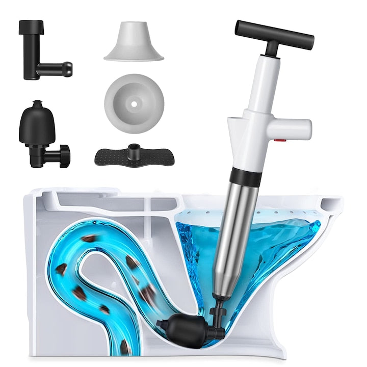 Piston pentru toaleta  kit de aerisire de inalta presiune  pentru scurgere in podea  dus  chiuveta  cada infundata  WALALLA  otel inoxidabil  alb