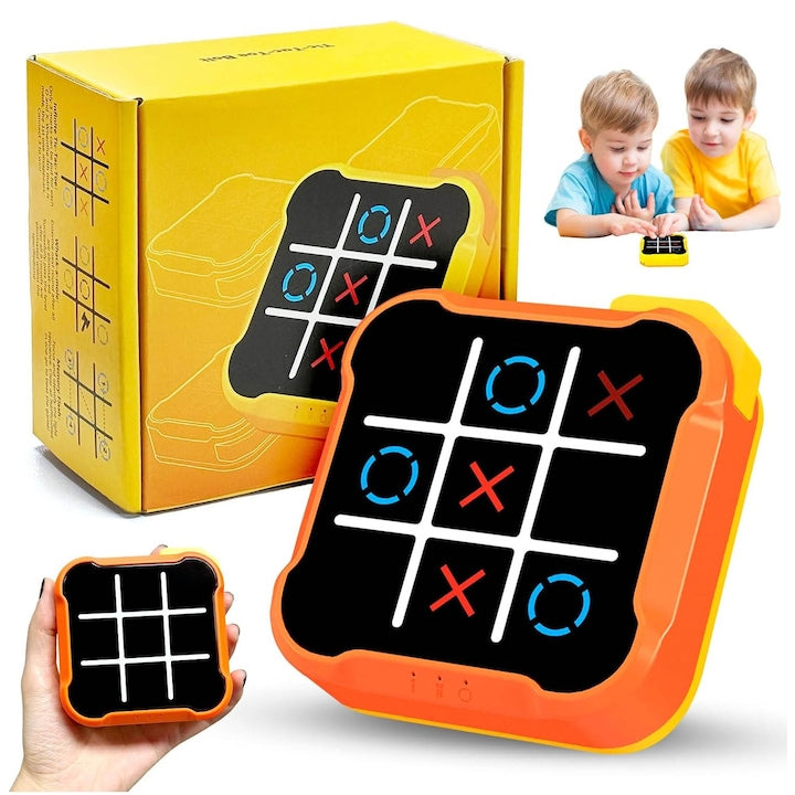 Joc interactiv electronic Tic-Tac-Toe  Joc X si 0  Consola digitala tip puzzle 4 in 1  portabila  pentru copii si adulti  3-12 ani  OUYLAF  Portocalie
