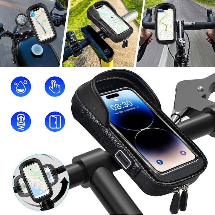 Waterproof Bicycle Phone Holder, 360° Rotatable Bike Phone Mount, Bicycle Handlebar Bag with Touch Screen, Motorcycle Phone Holder for Smartphones Under 7 Inches, 11x19.5x3cm