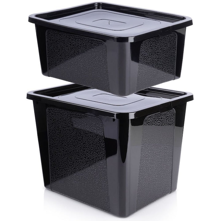 Set De Recipiente Pentru Depozitare  Vilde  2 Bucati  Negru  Plastic  Capacitati De 20 L Si 30 L  Cu Capace  Universale  Pentru Acasa Si Birou