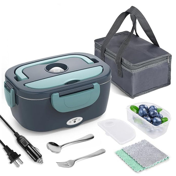 Cutie de pranz electrica  Inox  Functie autogatire  Cu accesorii 1.05L 40W  Gri/Turcoaz
