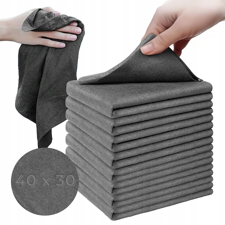 Set 10 Lavete Magice L 30 x 40 LEWER®️  Pentru Curatare Fara Urme  Fara Scame  Zgarieturi  Multifunctionala  Pentru Geamuri  Bucatarie  Baie  Masina  Greutate Mare Microfibra  Fara Scame Reutilizabile  Fara Detergenti  30x40 Cm  Culoare Gri