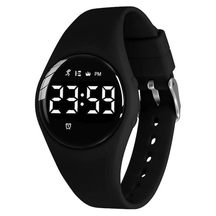 OEM - Ceas sportiv digital pentru copii  impermeabil  cu iluminare LED  alarma  cronometru  pedometru  curea din silicon  negru 12 rate cu 0% dobândă