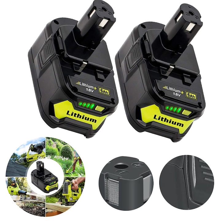 2-Pack 18V 6Ah Batteries Replacement for Ryobi 18V ONE+ Li-Ion Battery Compatible with Ryobi BPL-1815 BPL-1820G BPL1820 BPL18151 P102 P103 P104 Cordless Tool Batteries with Indicator