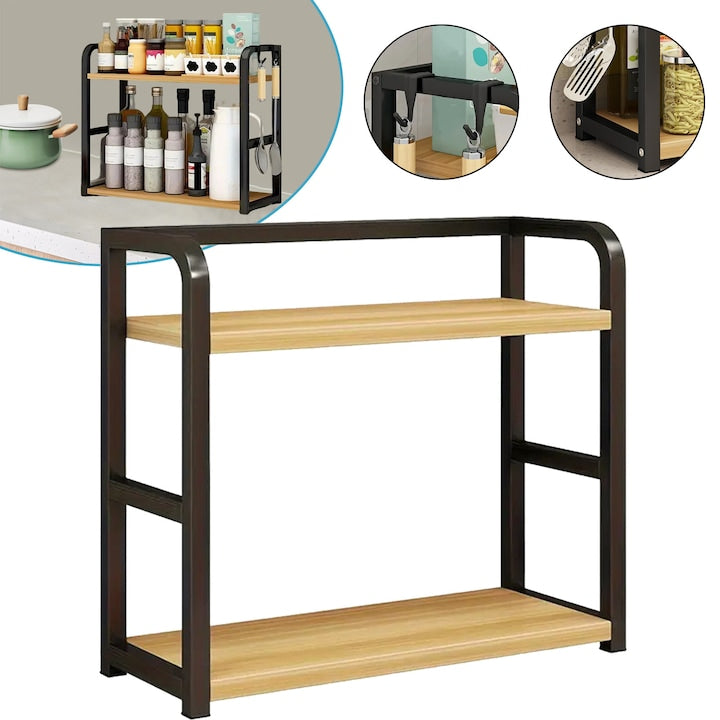 Kitchen Countertop Storage and Organization, Wooden Spice Rack, 2-Tier Countertop Shelf, Bookshelf, Desk and Dresser Organizer, Living Room Furniture