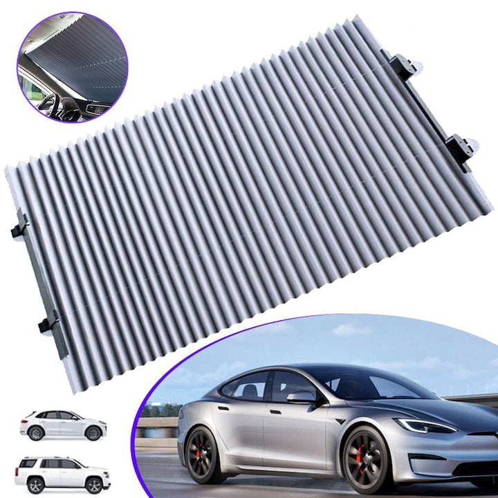 Universal Retractable Car Windshield Sunshade, Reflective Silver, Retractable Car Curtain with UV Protection, 70 x 150 cm Car Sun Visor Cover, Suction Cup Mounting, For Sedans SUVs