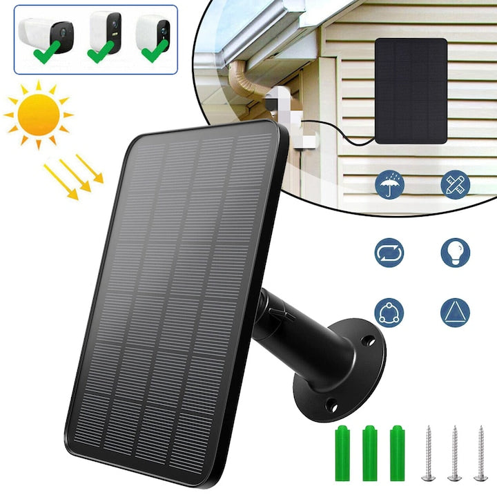 Solar Panel for Wireless Security Camera, Waterproof 4W Micro USB Solar Panel for Surveillance Camera, Adjustable Wall Mount, Solar Panel Camera Charger