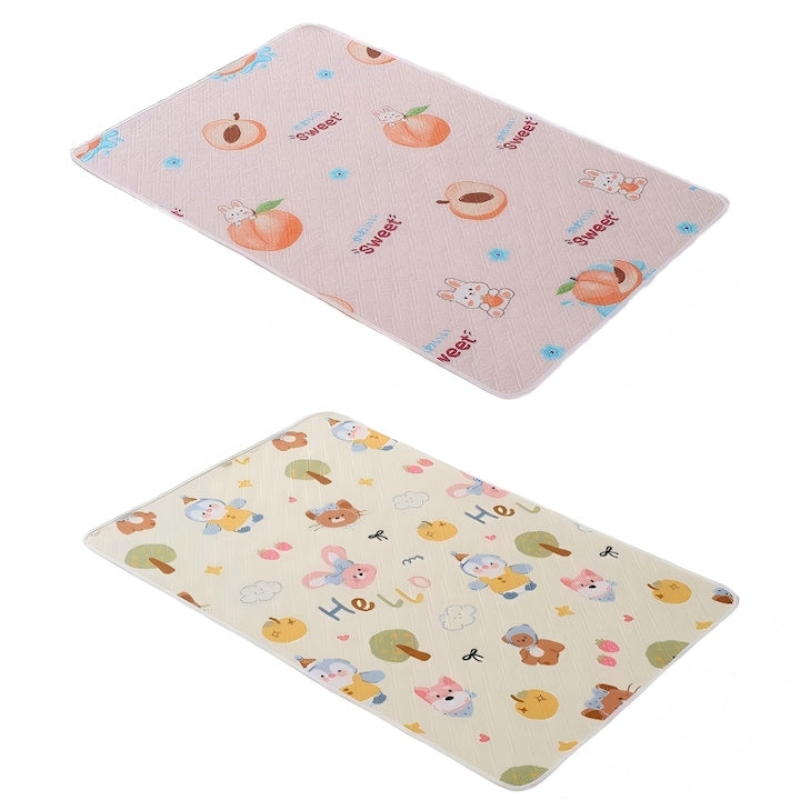 Set 2 Aleza Impermeabila pentru Copii  80x120 cm  Protector de Saltea Absorbanta  Lavabila si Refolosibila  Model Flori si Fluturi + Piersici  Transpirabila  roz si bej
