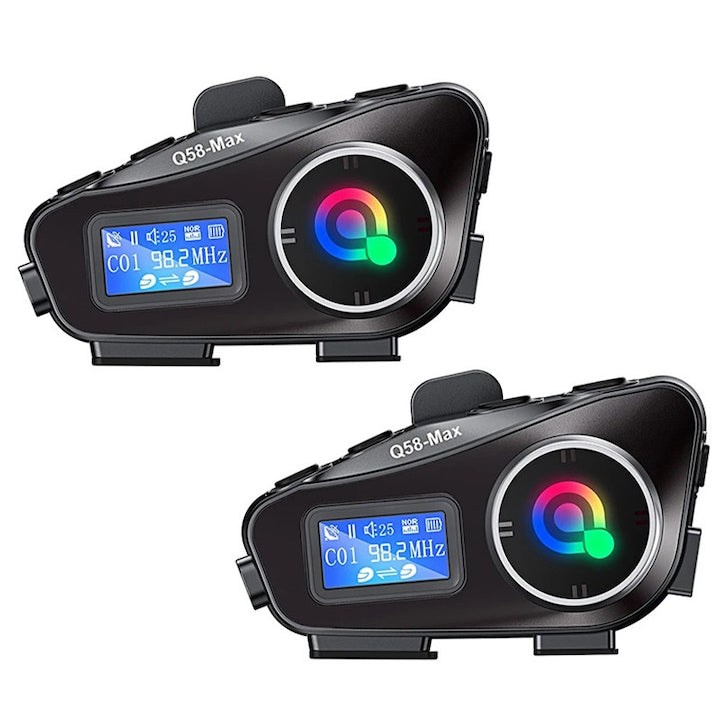 Set of 2 Rqiurpn Motorcycle Communication Systems, Motorcycle Helmet, Bluetooth 5.3, 1000 mAh, Noise Reduction Function, Stereo Music, Waterproof, 500m Wireless Intercom, Plastic, Black