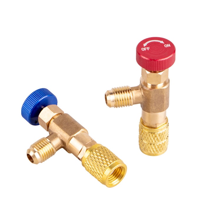 Safety Valve Set for Air Conditioning Charging ZOUN, 2 Pieces, R410A/12mm, R22/11mm, Brass, Yellow