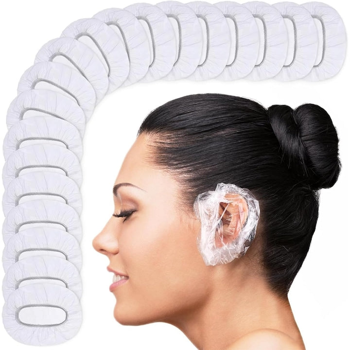Set 100 protectii urechi unica folosinta  rezistente la apa  unisex  Elasticitate ridicata  Potrivit pentru baie  samponare si vopsire a parului  transparent