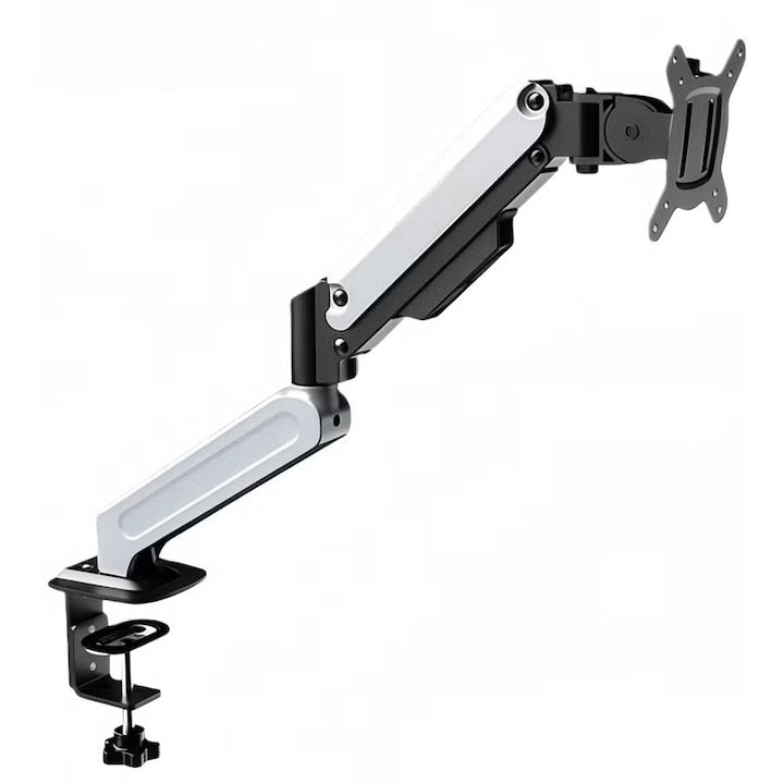 Single Monitor Desk Mount with Arm, Gas Spring Stand for 17-32 Inch Screens, Full Motion Height Adjustable, Swivel, VESA 75/100 mm, Load 2-9 kg, Quick Release VESA and Tool-Free Installation, WALALLA, White