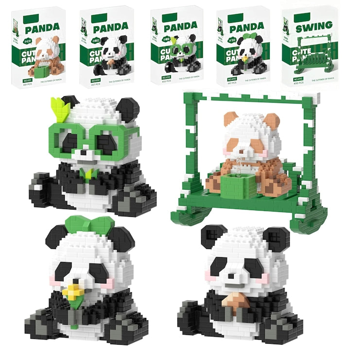 5 Sets Cute Mini Panda Building Block Sets 4 Styles and 1 Swing Building Toy for Kids 6+ Teens Adults 3D Animal Building Block Toy WALALLA Multicolor