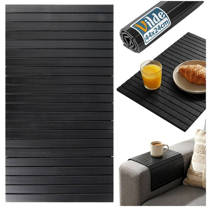Suport De Farfurie Din Bambus Rulabil Pentru Masa  Vilde  44x24 cm  Negru  Servet Protector Termorezistent  Protejeaza Blatul De Zgarieturi Si Pete  Design Modern Si Elegant  Usor De Depozitat Prin Rulare  Ideal Pentru Bucatarie Si Sufragerie