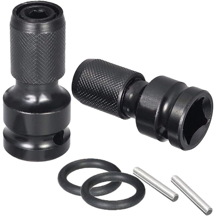 Set de 2 adaptoare mandrina  JENUOS  convertor 1/2" patrat la 1/4" hexagonal  otel  lungime 50mm  negru